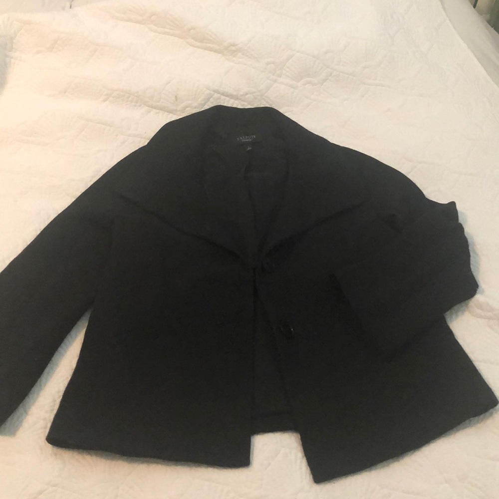 Talbots black jacket with large collar size 2